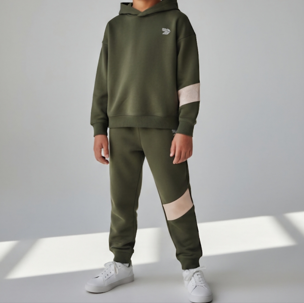 Reebok Olive Green Hoodie & Joggers Set with Beige Accents